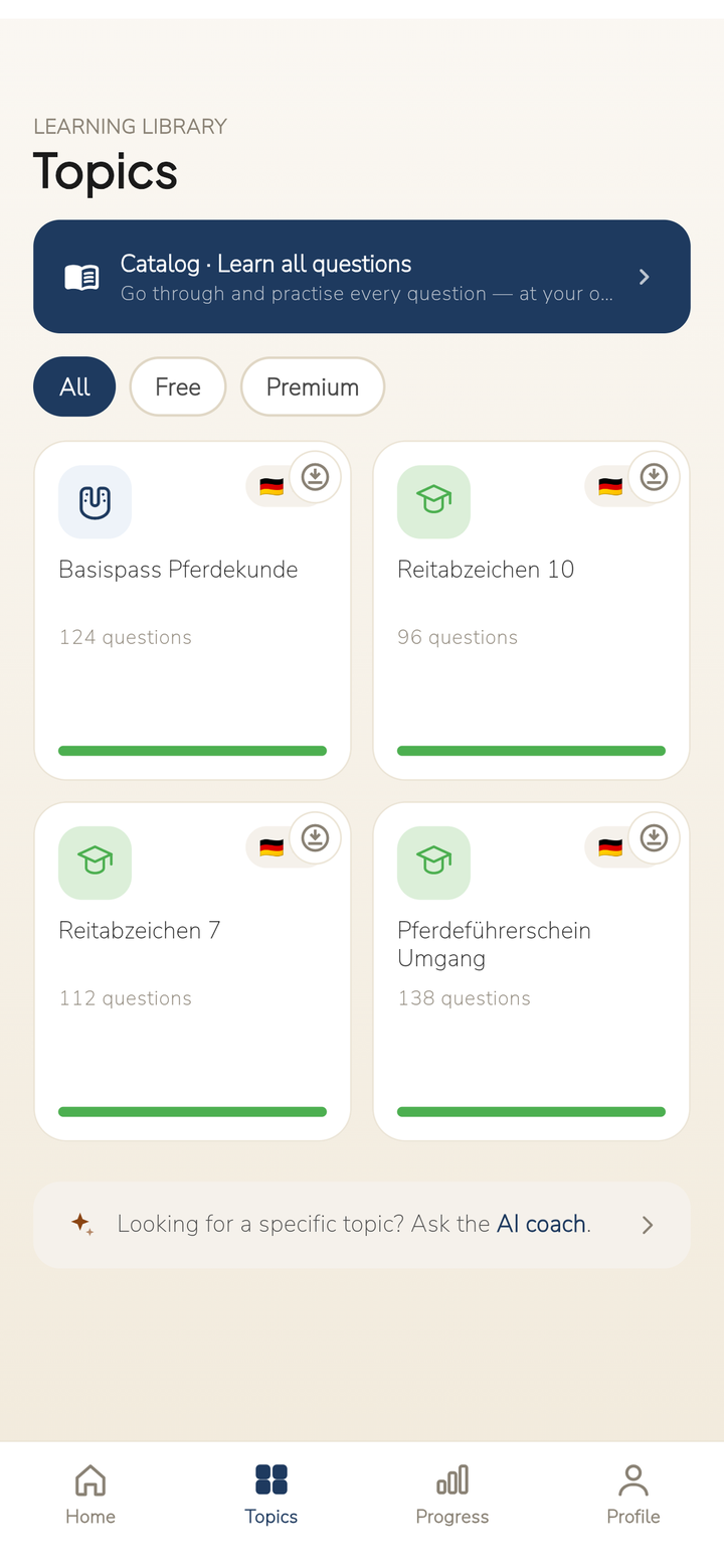 Hufschlag - Practice by topic