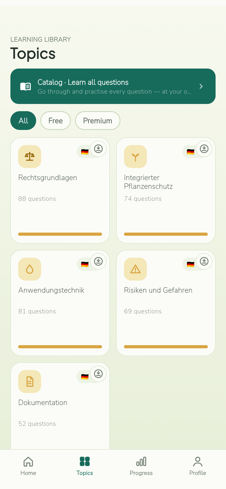Sachkunde Pflanzenschutz - Learning areas
